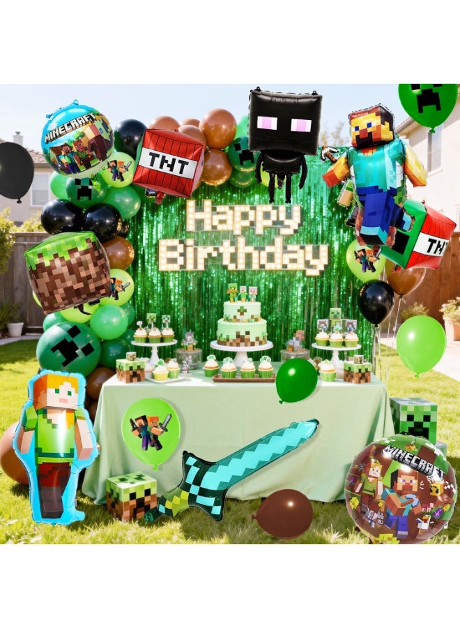 MINECRAFT 81pcs Minecraft Birthday Balloon Arch Kit, Minecraft Balloon Decoration Set with Creeper Foil Balloons, Block Balloons & Balloon Arch Accessories for Kids Minecraft Theme Birthday Party Supplies - Image 5